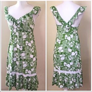 Anthro Ella Moss Green Ruffle Sleeveless Sun Dress